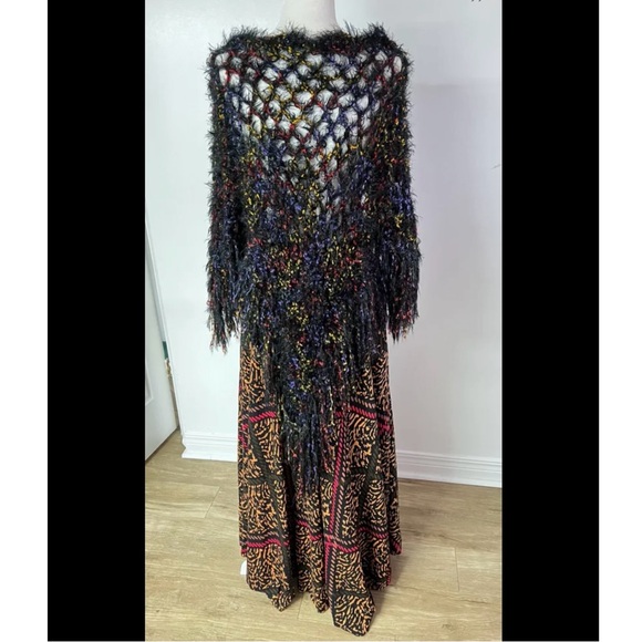 🇨🇦 Vintage ’90s A-Line Maxi Skirt – Red, Brown & Caramel Abstract on Black - Picture 11 of 16